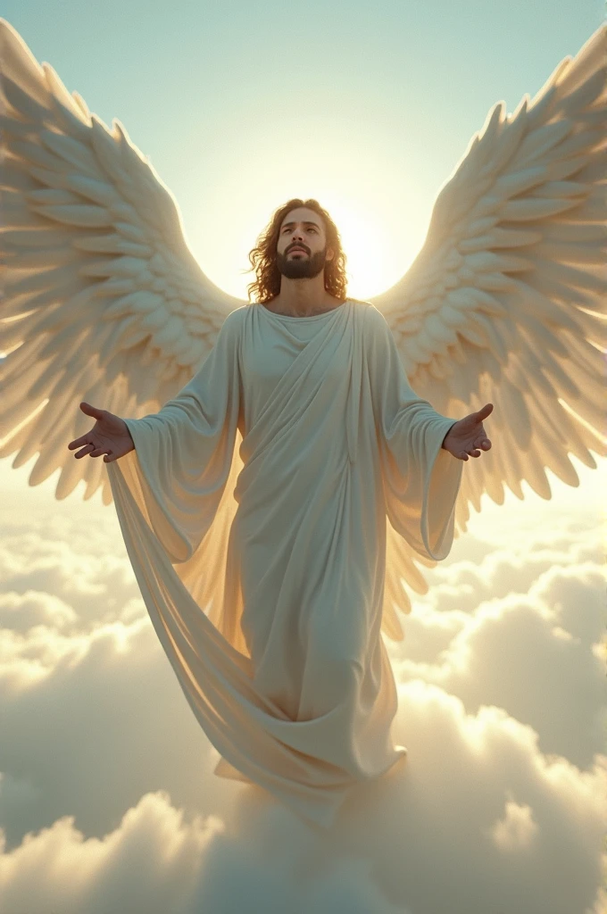 Big form: The angel Gabriel has a very large form. 
 
Wings spread: The wings of the Angel Gabriel stretched out to cover the horizon.. 
 
White grandeur clothing: Angel Gabriel&#39;s great dress is white like pearl that dissolves. 
 
Nice look: The angel Gabriel has a very beautiful and handsome appearance.. 
 
Terrible strength: The angel Gabriel has tremendous power full of miracles.. 
 