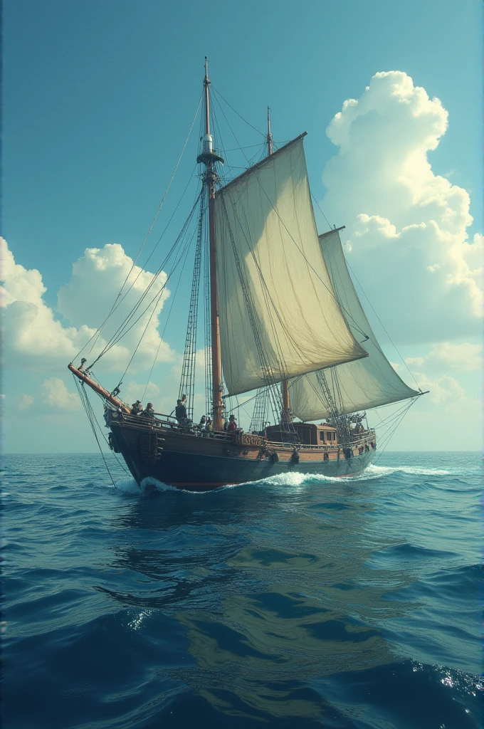 ((best quality)), ((masterpiece)), (detailed), A stranded sailor, whose small boat has broken down, stumbles upon the base. (in the middle of the sea)