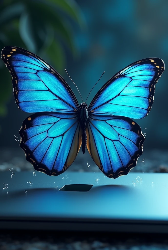 Angry blue butterfly on computer