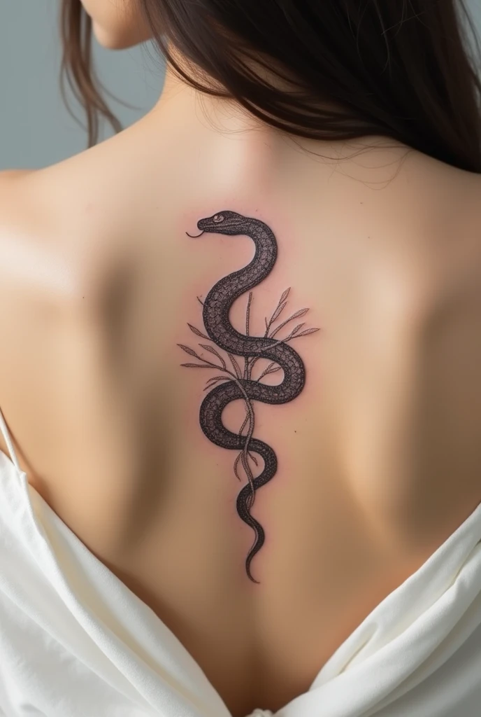 Tattoo for a woman's back, containing a snake, Moon, be delicate and pretty