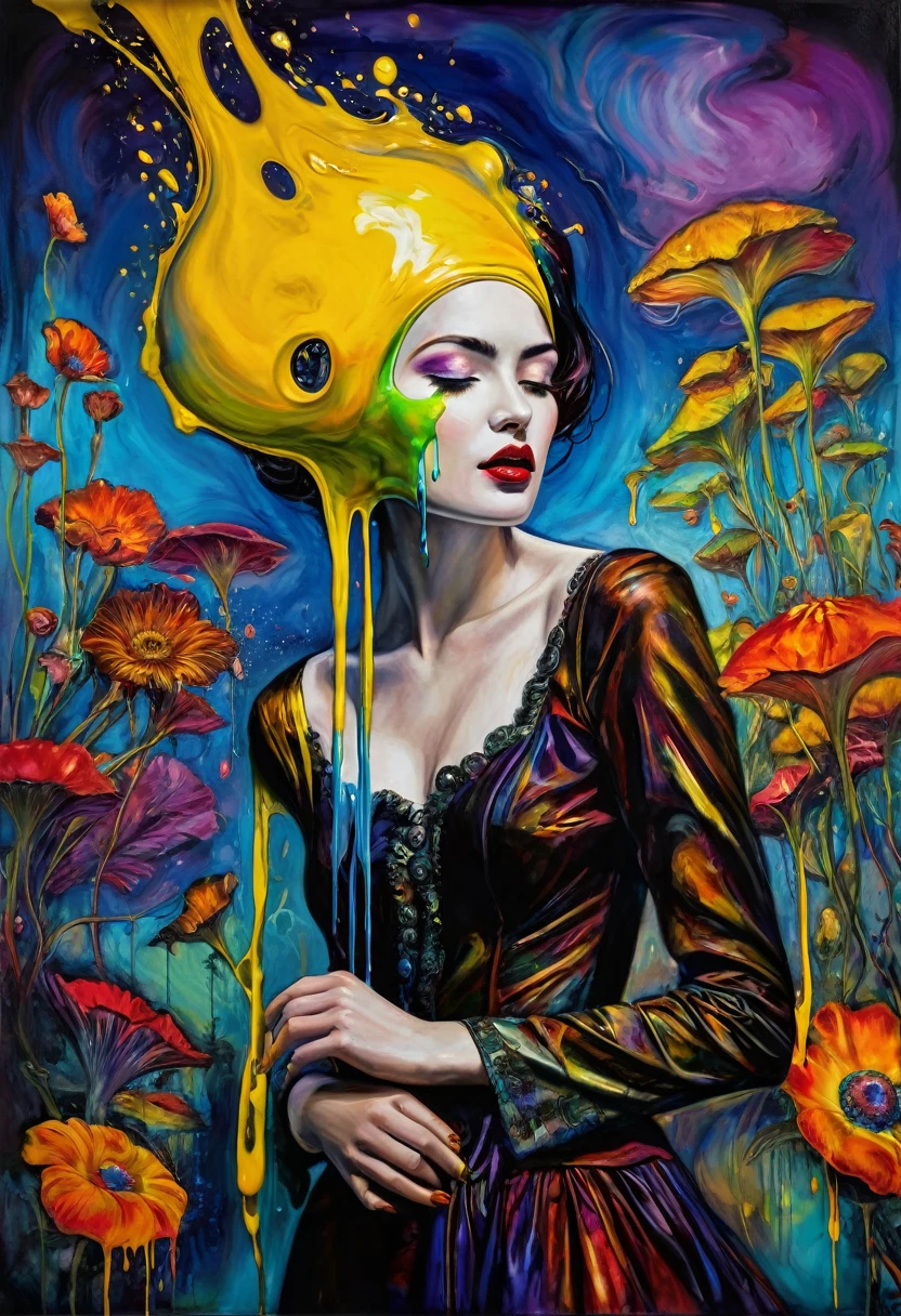 (Artistic Masterpiece of Romantic Life) ( (Themed Art of Life) ( (Conceptual Art) (NFT Exclusive) (Fauvism Work) ()”) Where visual poetry transcends traditional boundaries and embraces the dynamic interplay between creativity and technology Takes),dripping paint,darkart,style, in the style of esao andrews