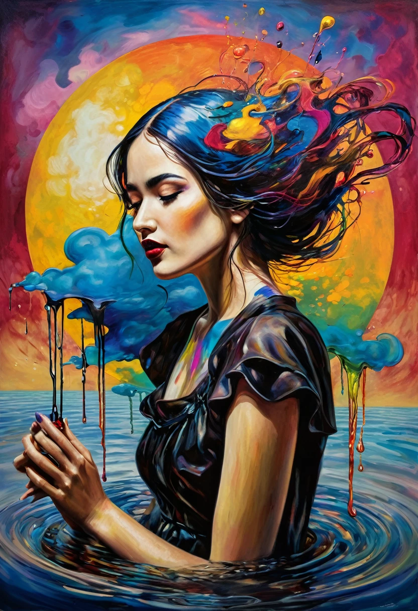 (Artistic Masterpiece of Romantic Life) ( (Themed Art of Life) ( (Conceptual Art) (NFT Exclusive) (Fauvism Work) ()”) Where visual poetry transcends traditional boundaries and embraces the dynamic interplay between creativity and technology Takes),dripping paint,darkart,style, in the style of esao andrews