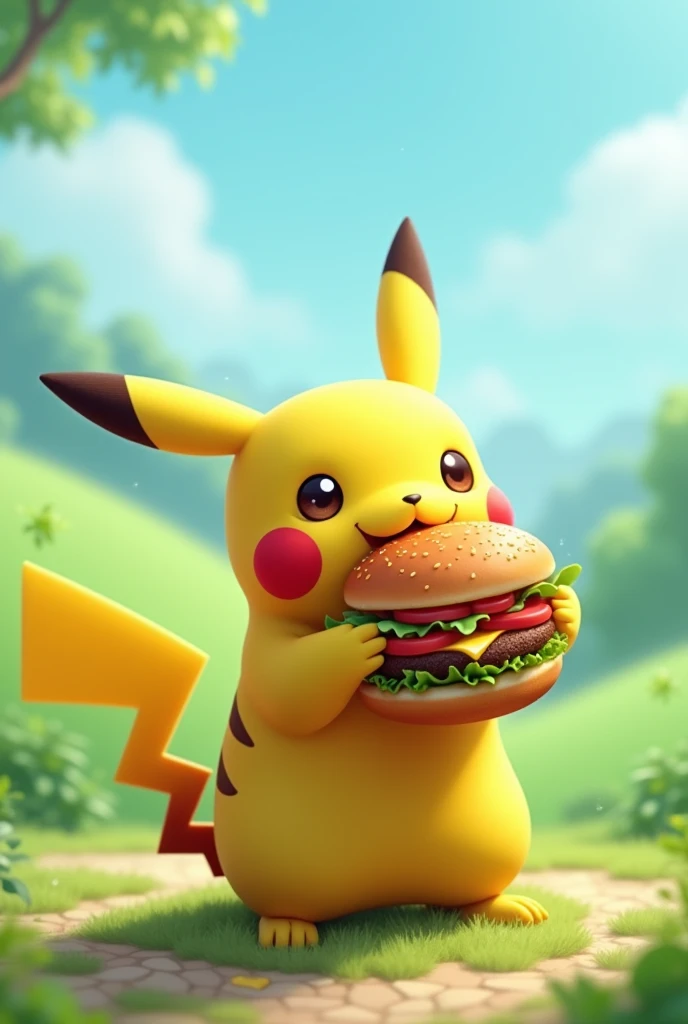 Pikachu Eating hamburger