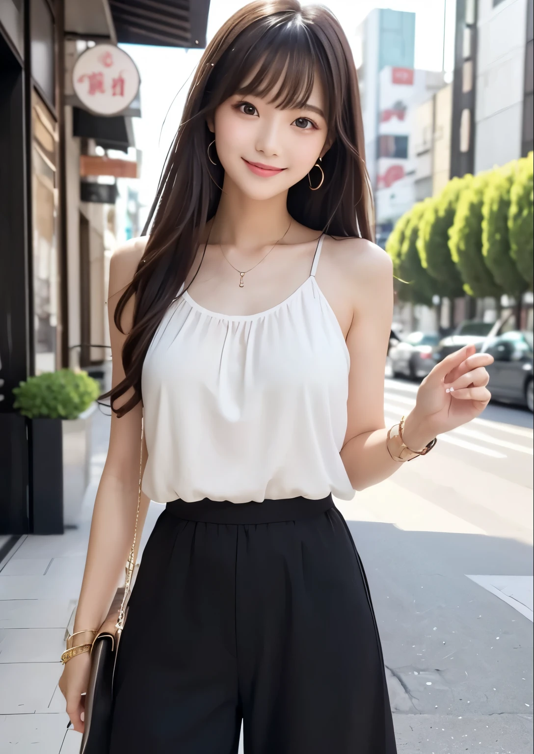 1 Girl,seaside,Soft Light,Chinese Beauty,sleeveless tops,Short skirt,