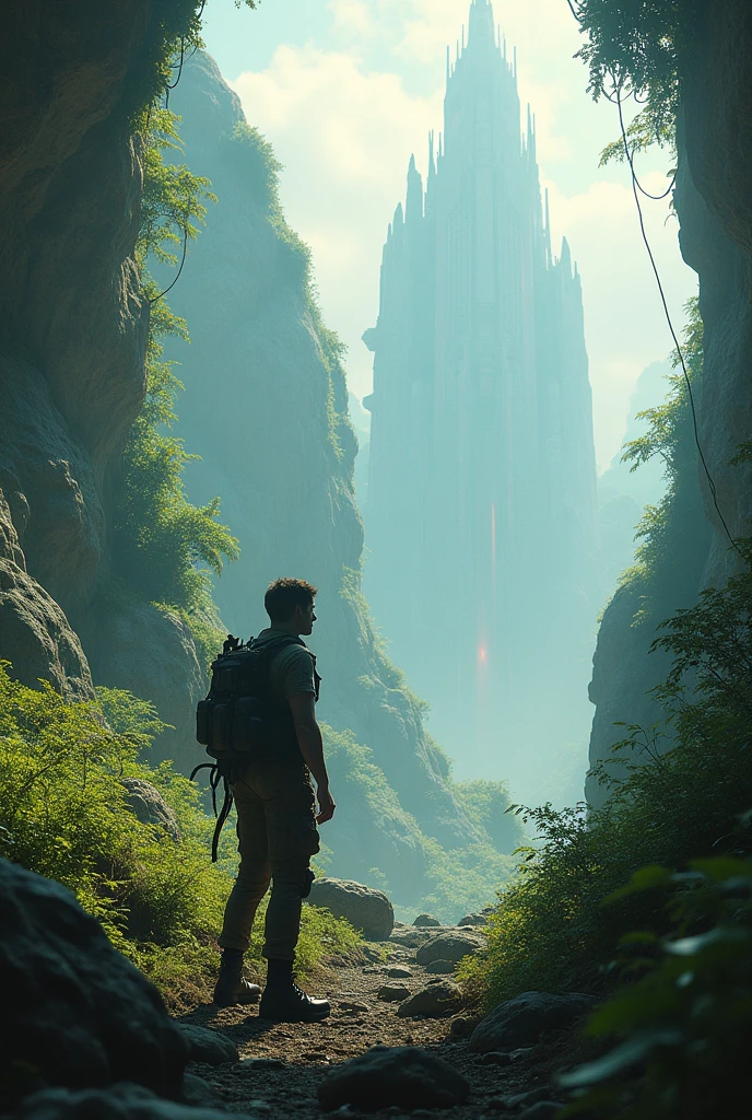 soldier survivor of his ship crash observing the alien natural ecosystem his crew died