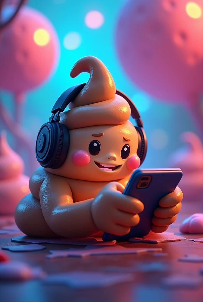 A Gamer Poop Playing a Game on the Phone with Headset