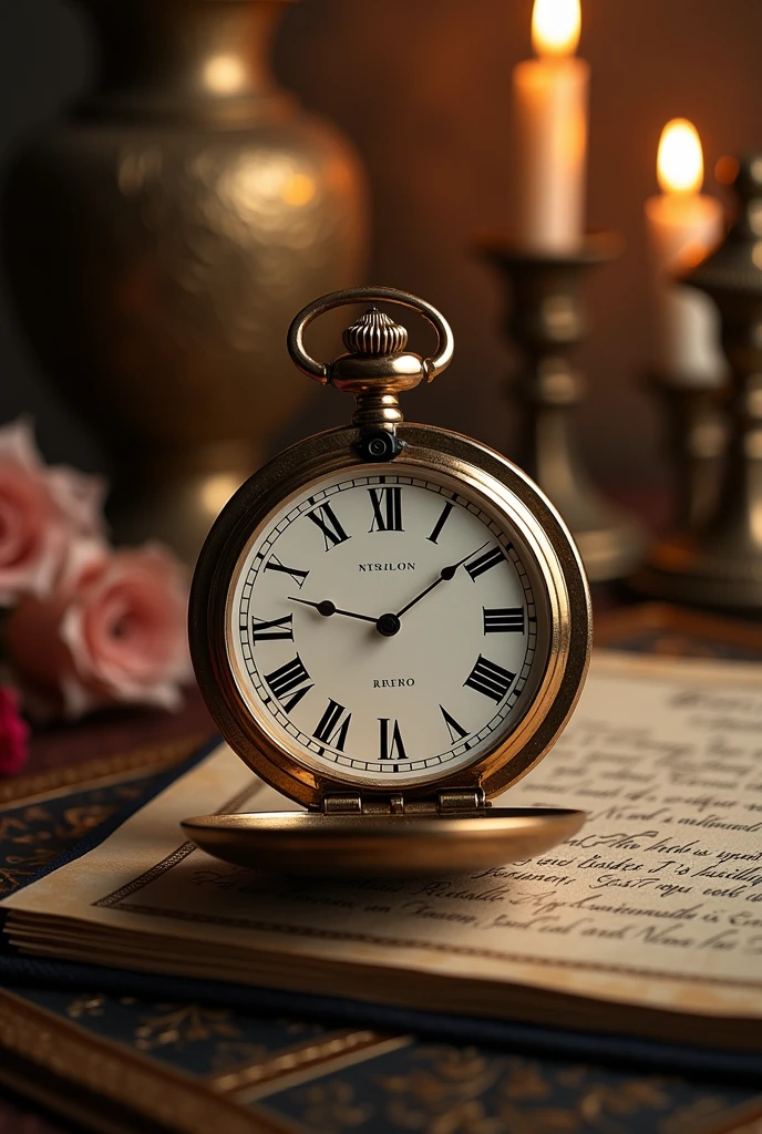 Faire part de mariage avec l'idée d'une montre à gousset, couleur royale avec l'heure a 10h10. Il faut que la montre a gousset soit face a nous pour pouvoir y écrire quelque chose dessus.
