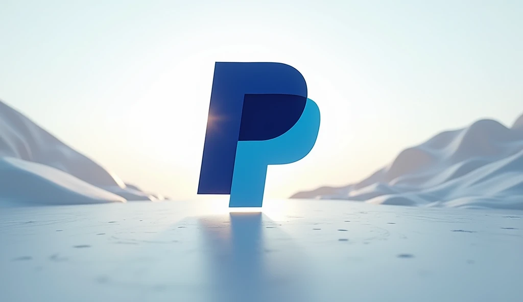 Futuristic PayPal logo in a well-lit landscape, front vision