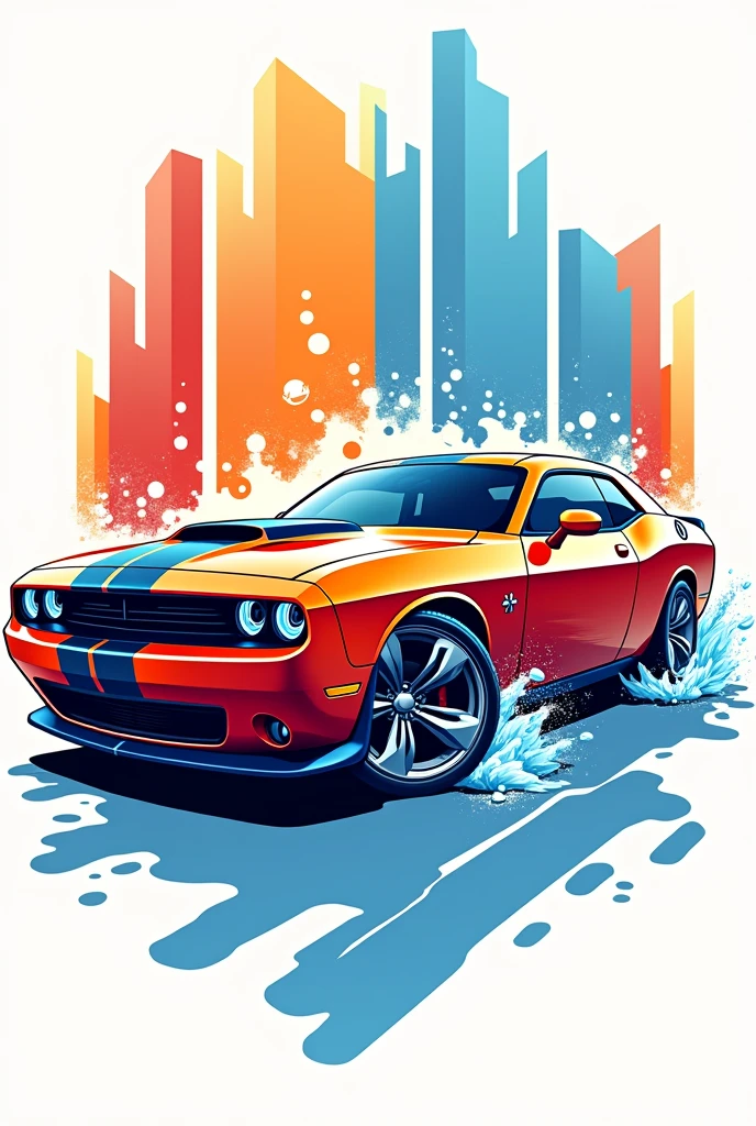 A colored logo of a car Washing containing a muscle car