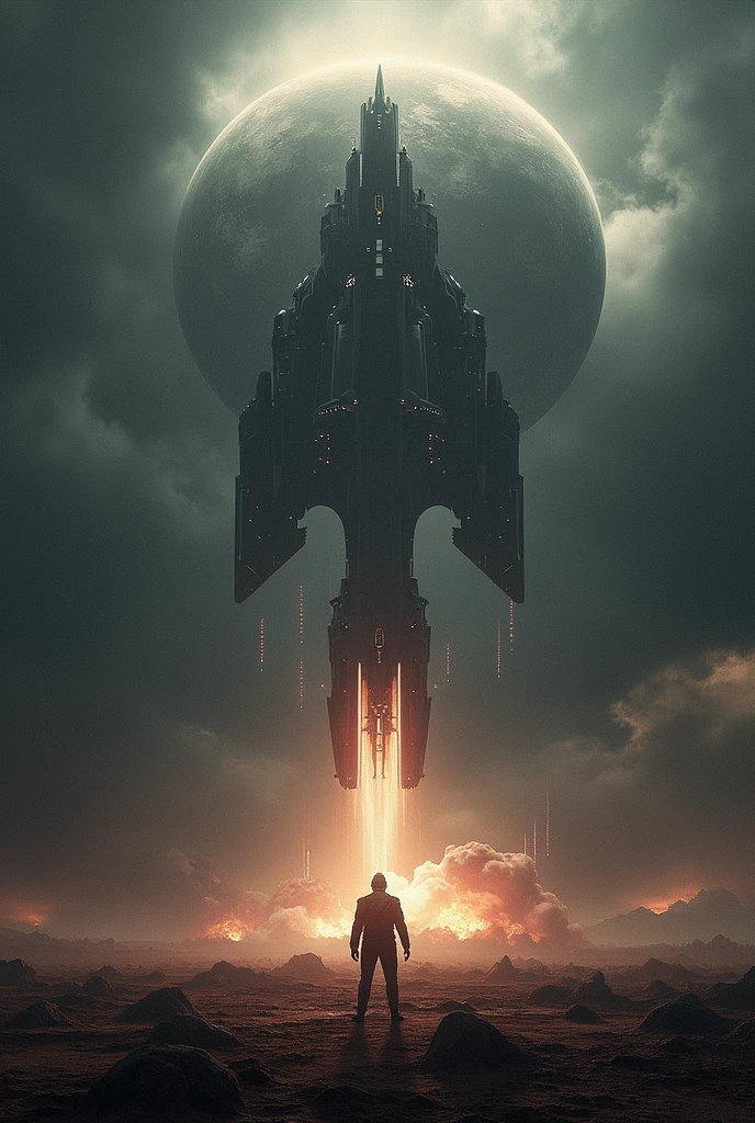 exterminatus the musical name logo, planet bombarded by a huge spaceships,