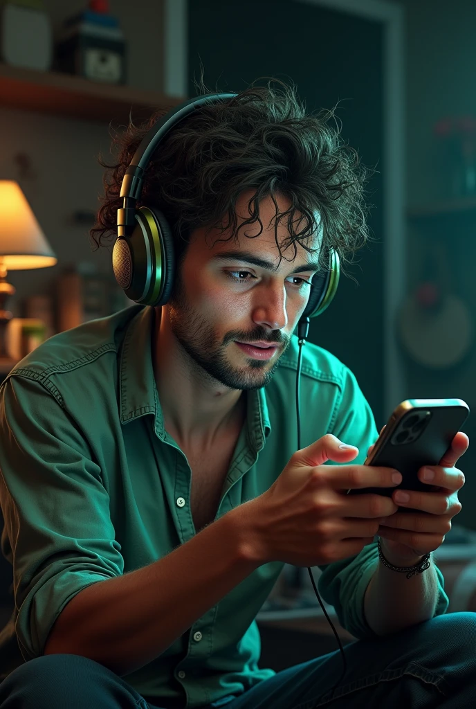A Gamer Poop Playing a Game on the Phone with a Very Ugly Headset and Smoking Weed