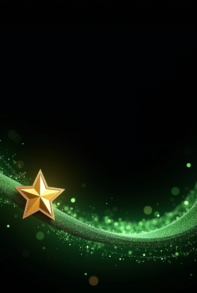 Create an abstract background in horizontal format to use as a slide at an awards ceremony, that has a black background and a shiny thread at the bottom in green #008D61 and a gold star in the middle on the left