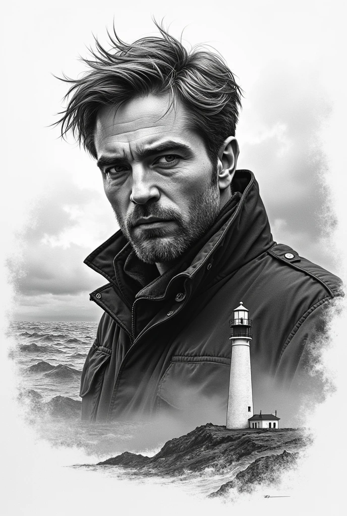 Robert Pattinson movie the lighthouse, desenho a lapis e simples