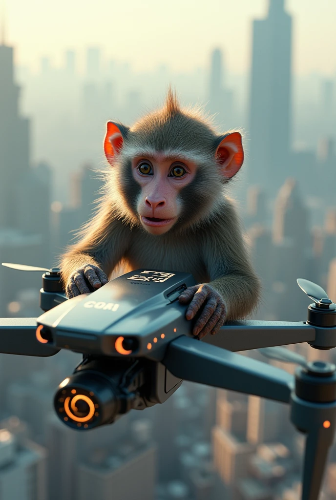 A baboon monkey piloting a drone