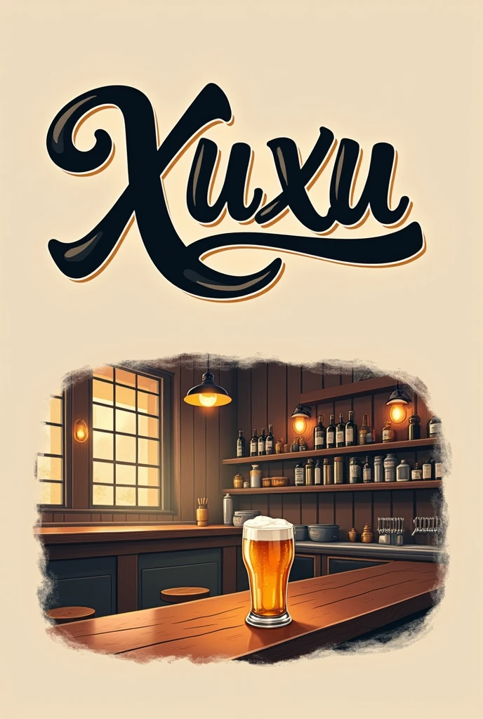 Name XUXU font with image of a bar and draft beer