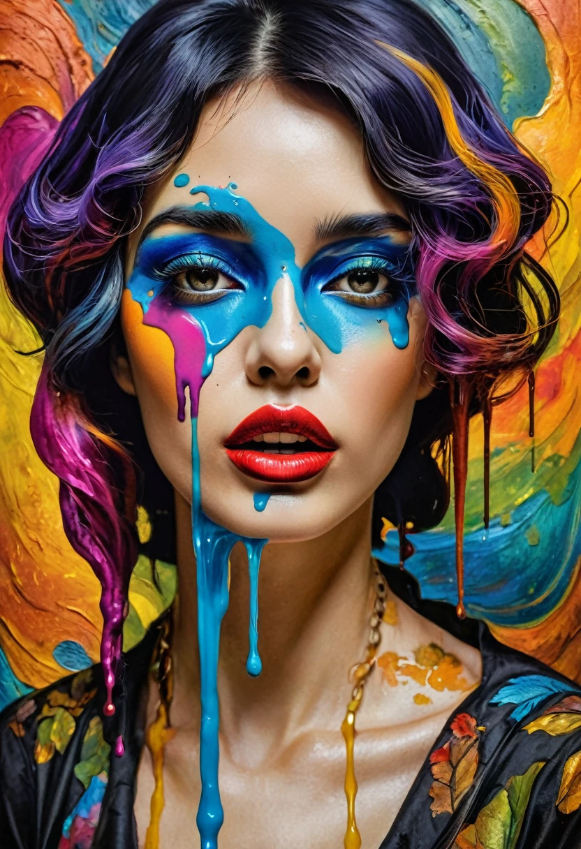 (Artistic Masterpiece of Romantic Life) ( (Themed Art of Life) ( (Conceptual Art) (NFT Exclusive) (Fauvism Work) ()”) Where visual poetry transcends traditional boundaries and embraces the dynamic interplay between creativity and technology Takes),dripping paint,darkart,style, in the style of esao andrews