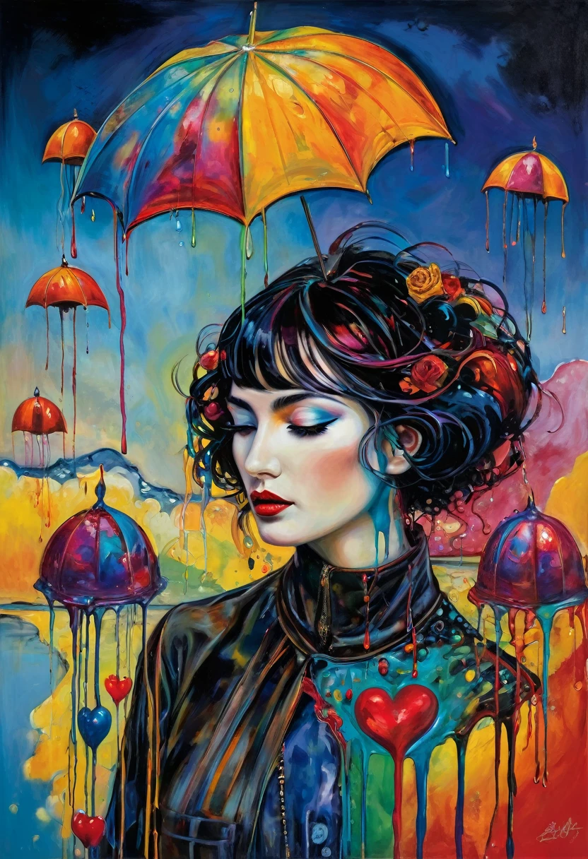 (Artistic Masterpiece of Romantic Life) ( (Themed Art of Life) ( (Conceptual Art) (NFT Exclusive) (Fauvism Work) ()”) Where visual poetry transcends traditional boundaries and embraces the dynamic interplay between creativity and technology Takes),dripping paint,darkart,style, in the style of esao andrews