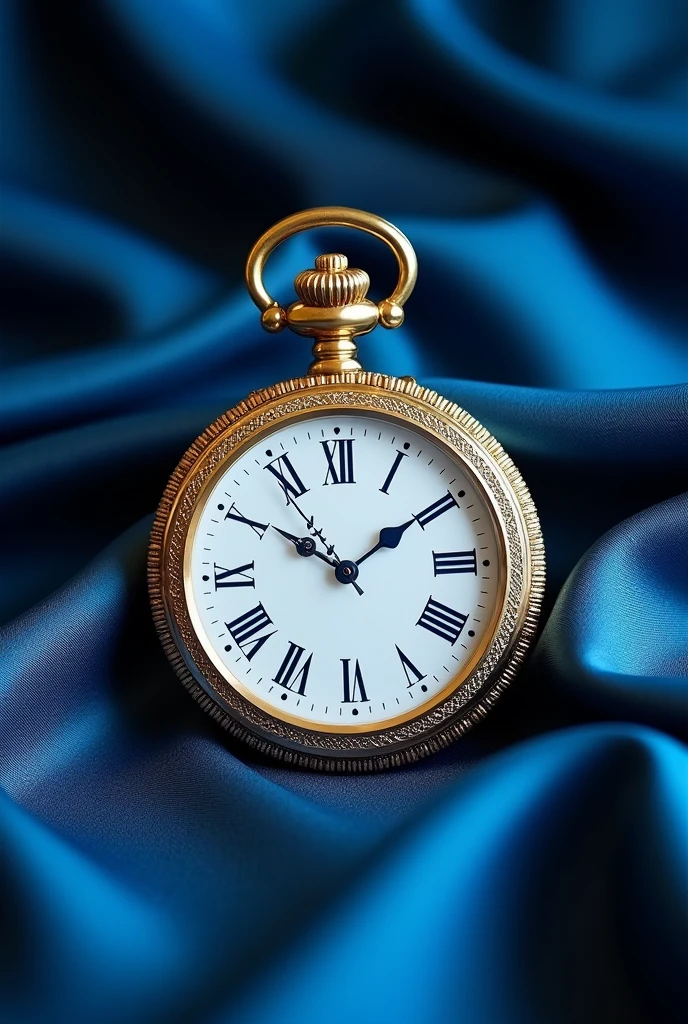 Faire part de mariage avec l'idée d'une montre à gousset royale et enorme, couleur royale avec l'heure a 10h10. Il faut que la montre a gousset soit droite, face a nous, surtout pas de biais, pour pouvoir y écrire quelque chose dessus. Avec un tissu de fond en soie bleu. La montre a gousset doit être assez grosse pour la voir dans les.moindre detail.
La montre a gousset est l'élément principal, si bien qu'elle prend presque toute la page. 