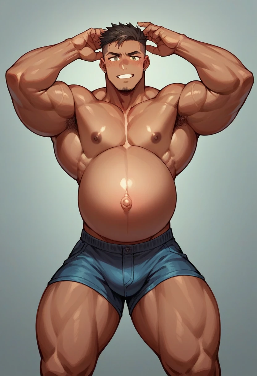 Pregnant tanned muscular male gymnast