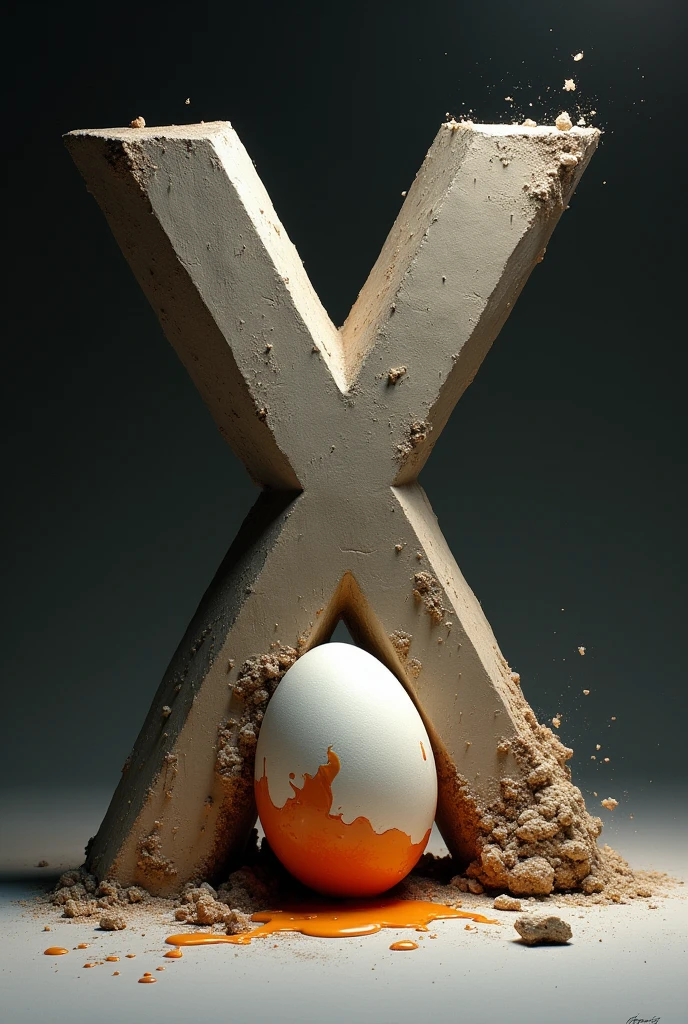 A letter X crushing an egg