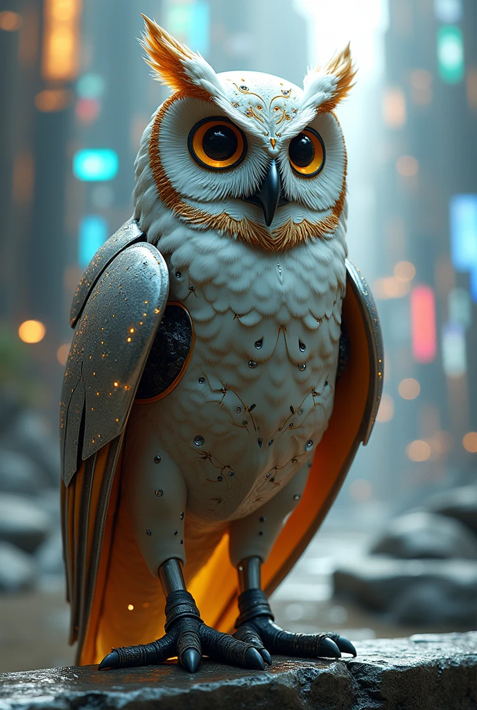 an owl with a futuristic pear effect