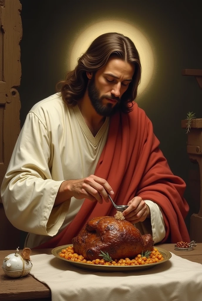 Jesus eating roast