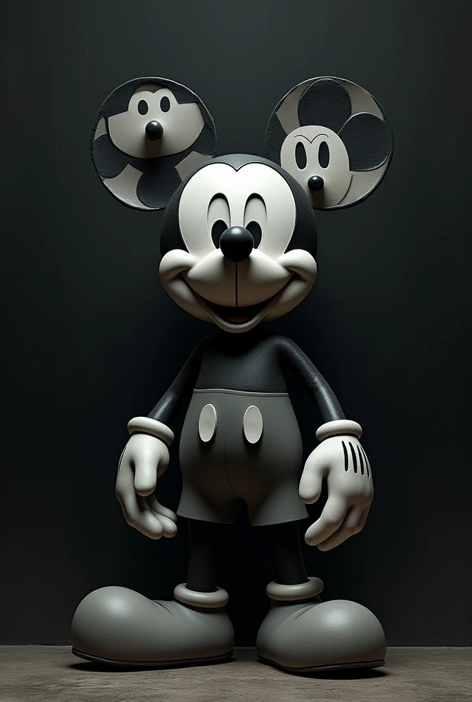 Various heads and hands of gray mickey black wallpaper