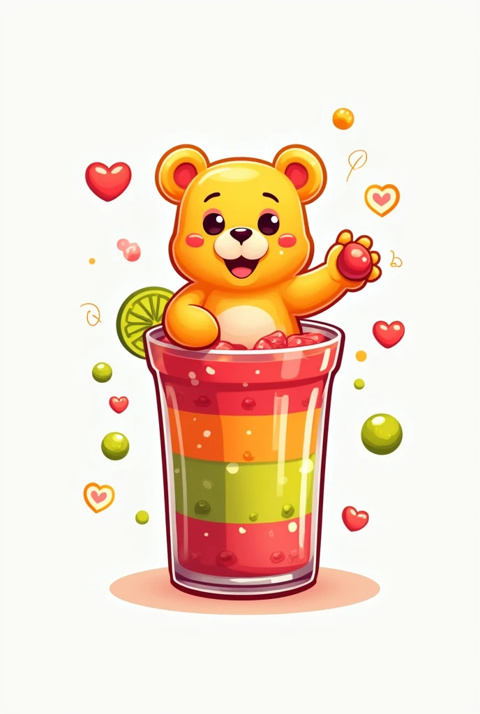 Generate a logo for the sale of juices prepared with gummies on top
