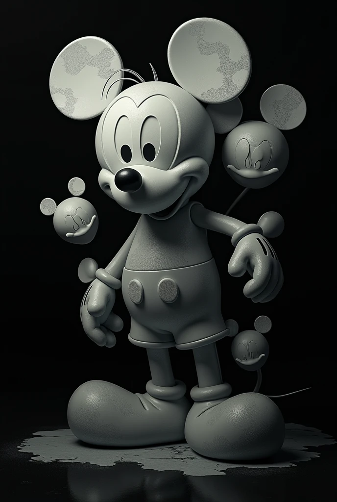 Various heads and hands of gray mickey black wallpaper