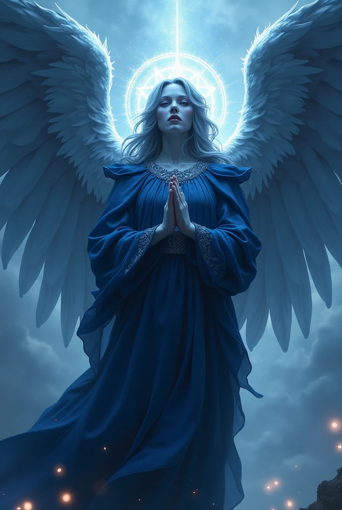 navy blue archangel with lights around