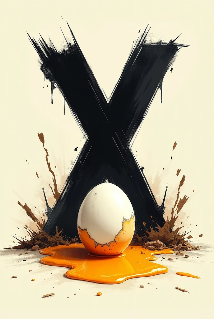 A very angry letter X stepping on an egg for the Twitter cover 