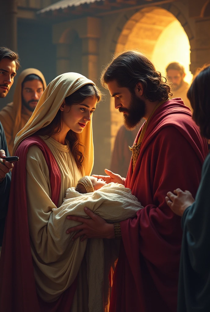 generate an image of the virgin mary and saint joseph receiving a no at the inn of bethlehem Take a print of the following image and it is best to generate colorful, high-contrast, high-resolution images.