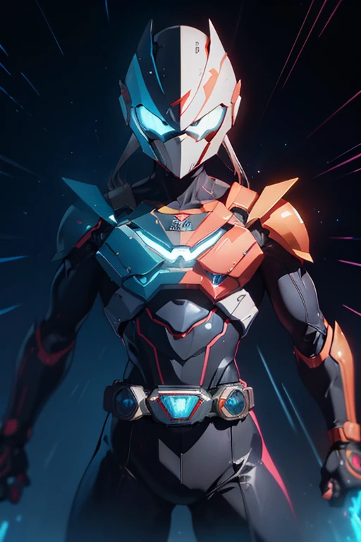 Create an image of a Kamen Rider inspired by the power of electricity and physics. The Kamen Rider wears a sleek, futuristic metallic armor with a blue-silver finish, glowing with electric energy. The armor features pulsating lines of neon blue and white, resembling electrical circuits running throughout the suit. The helmet is aerodynamic with copper-like coils and Tesla coil designs on the sides. The eyes of the helmet are large and emit a bright blue electric glow, simulating electric discharges.

The chest piece has a prominent lightning bolt symbol, crackling with energy, and the shoulders are reinforced with battery-like components or capacitors, giving a sturdy and high-tech appearance. The gloves are designed to look like electrical conductors, with visible wires and small sparks between the fingers.

In the Kamen Rider’s hand is a spear made of pure energy, glowing with electric power, capable of shooting lightning or creating electrified force fields. The arms and legs have small transformer-like details, with cables connecting different parts of the armor, ready to channel energy throughout the body.

The character should have a dynamic pose, with subtle electric arcs surrounding the body, hinting at high-speed movement. The overall aesthetic should blend advanced technology with the raw power of electricity, making the Kamen Rider look powerful, energetic, and ready for battle."

This description should provide a strong foundation for creating a visually striking and dynamic Kamen Rider character.








