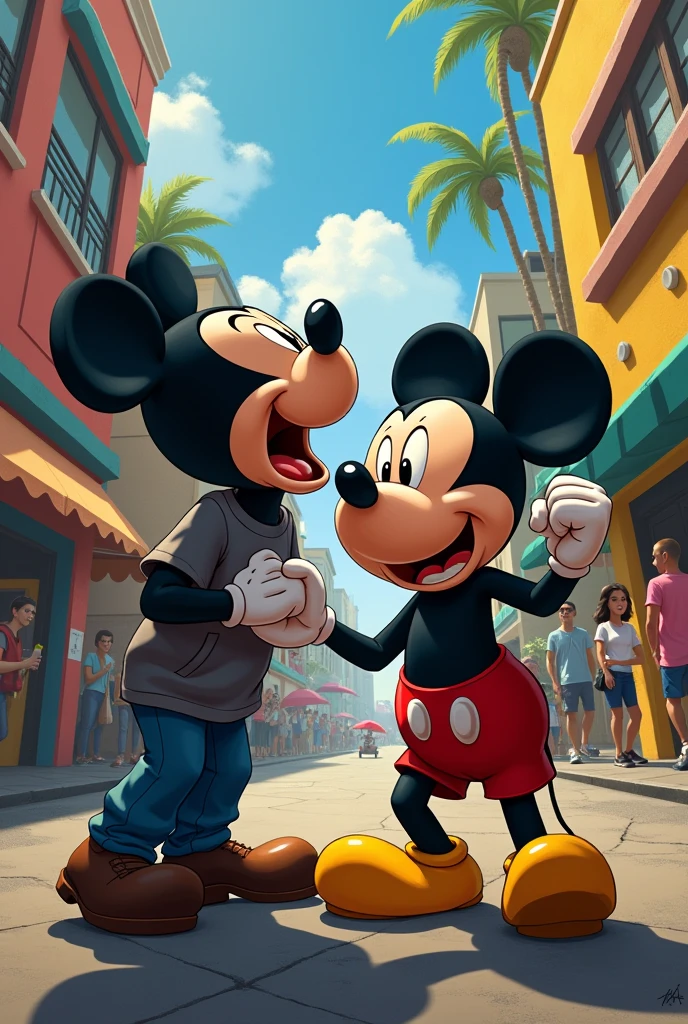Mickey with a desperate look on his face being robbed in Capacabana