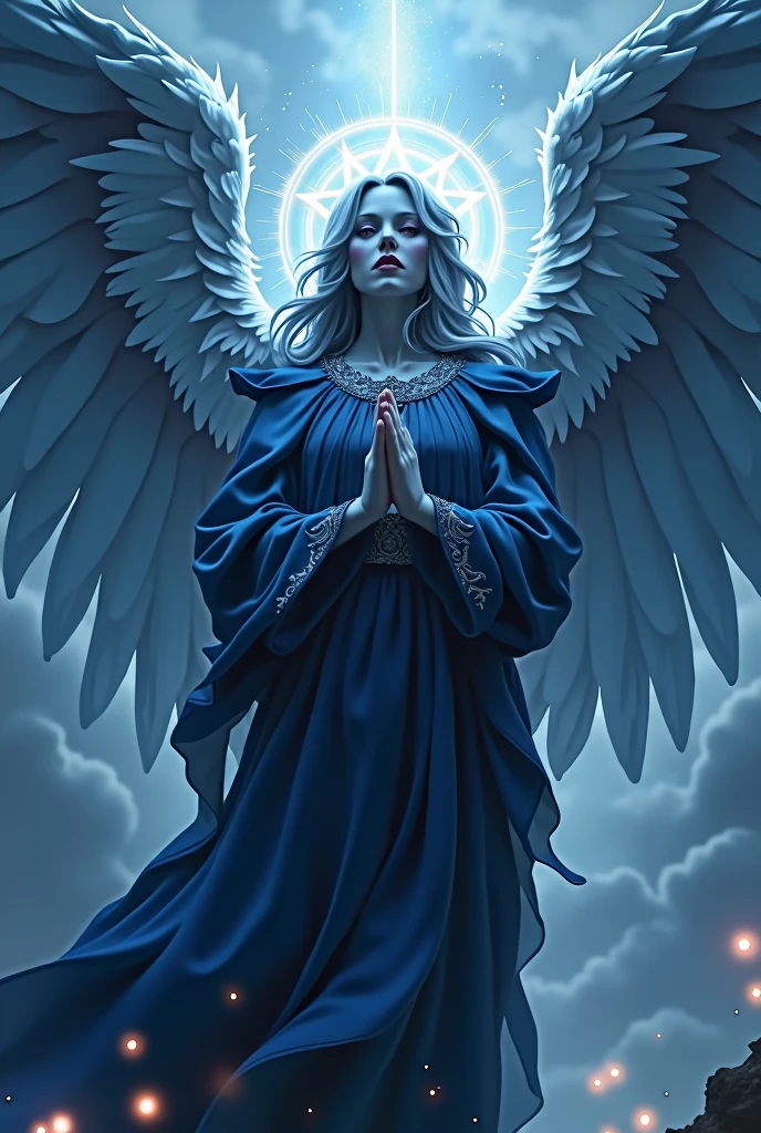 navy blue archangel with lights around