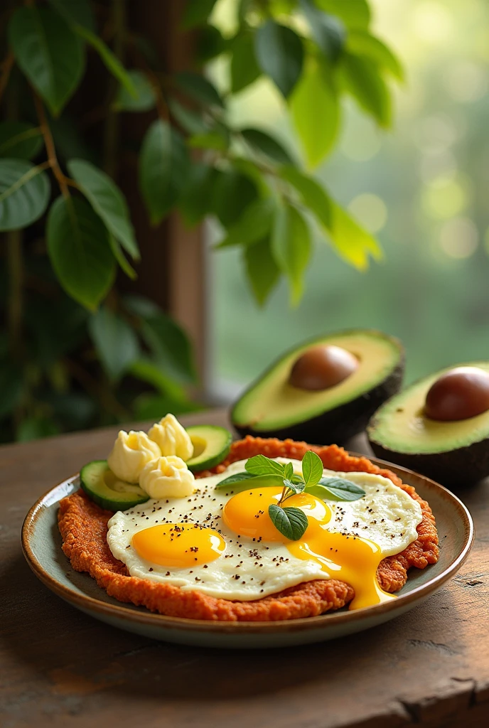 Egg dish, avocado ,queso, Mantequilla,plane tree,big boy