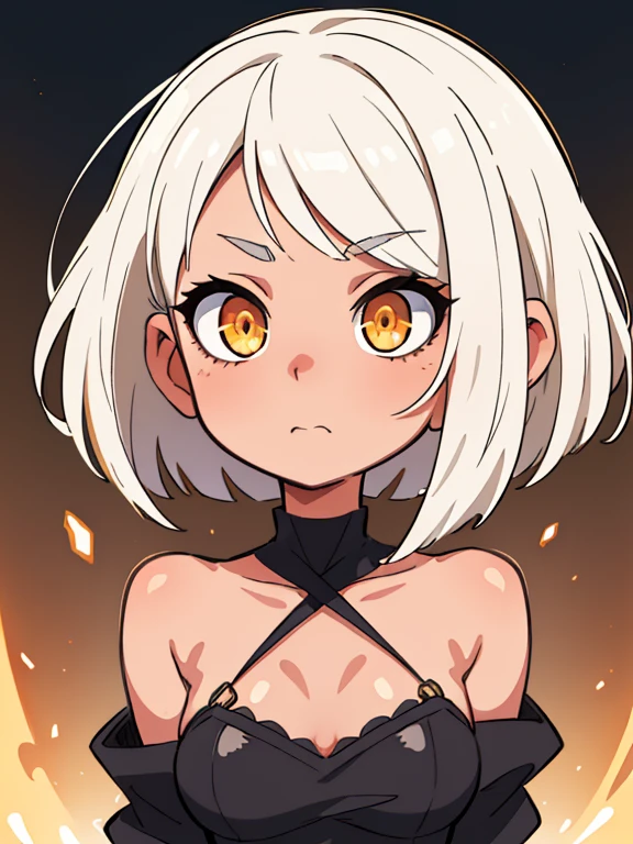 highres, superb quality, hyper HD, Masterpiece, highly detailed, ((masterpiece)), ((young__face)), ((front view)), (glowing golden eyes), anime girl, Gradient (white hair), asymmetrical bob haircut, bob haircut, asymmetrical hair, (shiny skin), white_hair, 独奏, ❤ love, beautiful