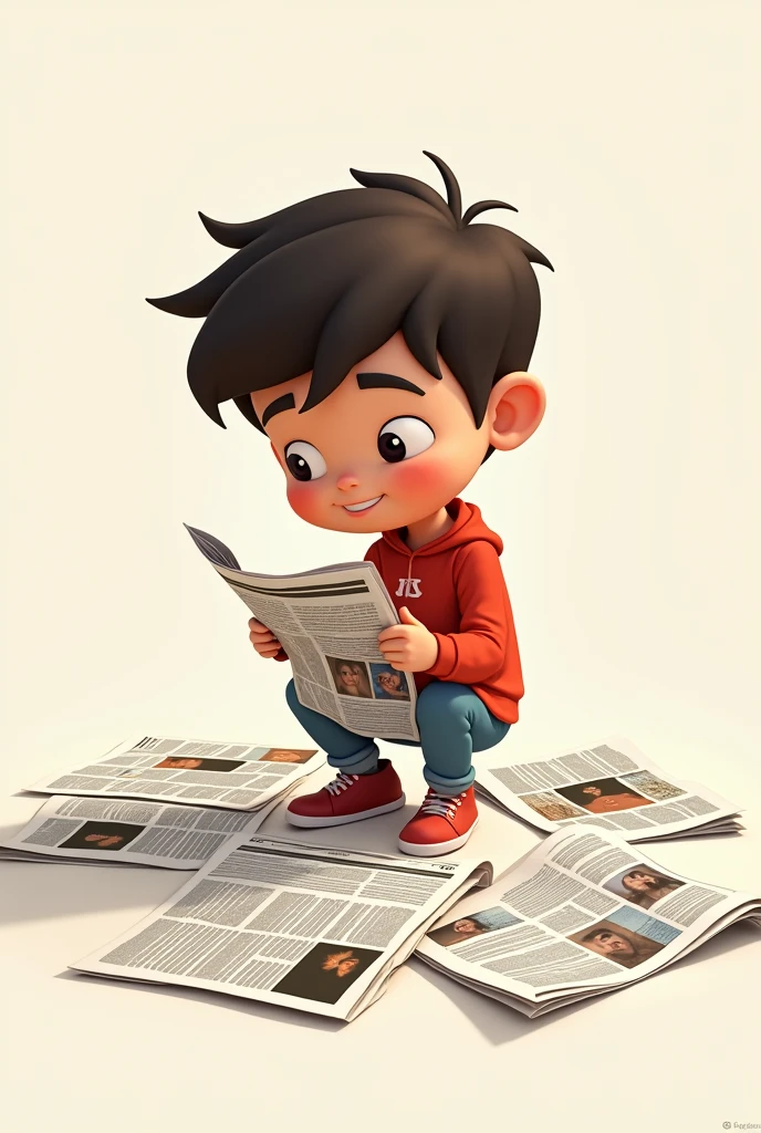 A man is looking through newspaper clippings and finds a picture of Zanny  (a teenager). but an animated image with less things