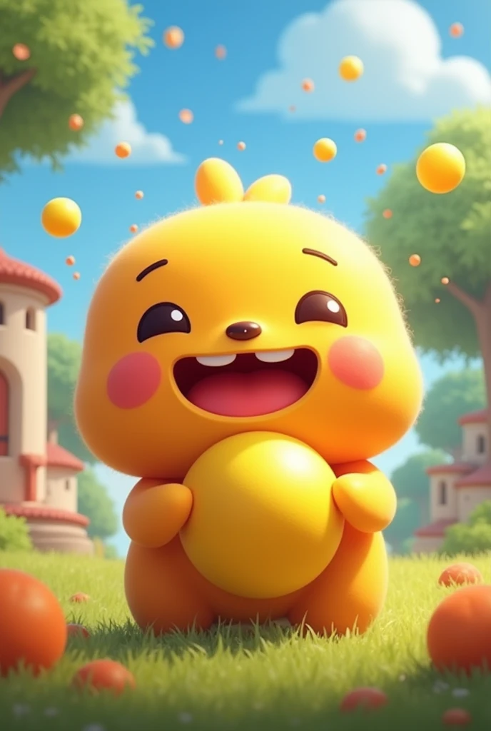 Happy joyful kwai with playful mind with yellow ball in hand.