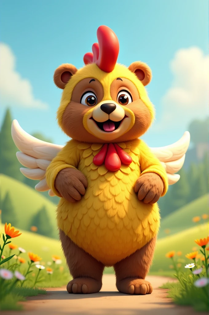 A bear with a chicken mascot