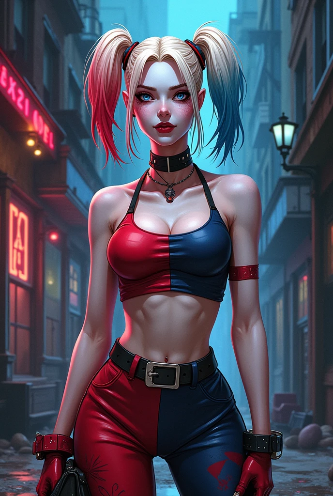 harley quinn with hazbin hotel style, but with a new cut