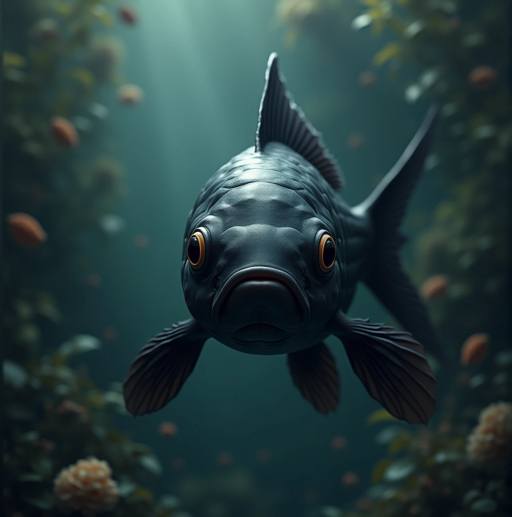 a carp with 3 eyes , black fish , comely , tattoo designer , fot