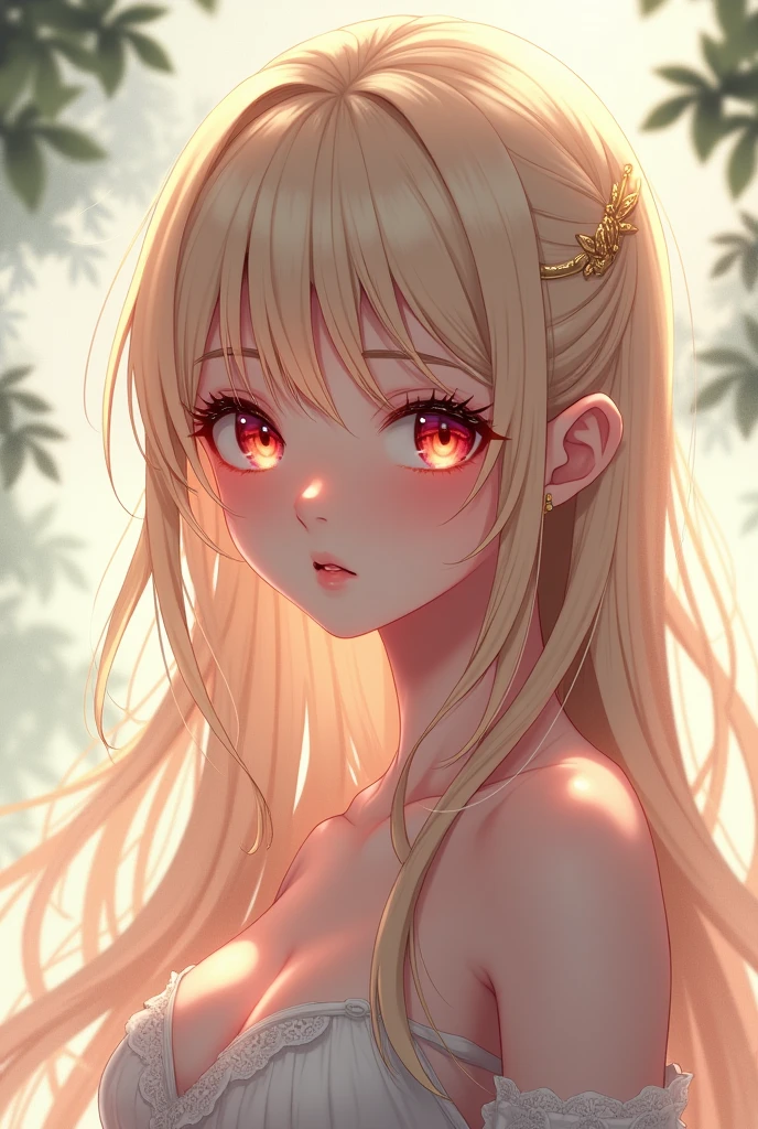 anime girl, light blonde hair and red eyes