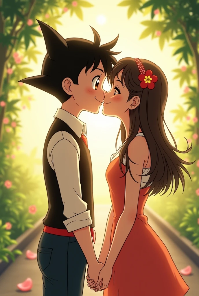 the character toby tenma from the show astro boy. toby tenma holding his girlfriend hand while kissing
