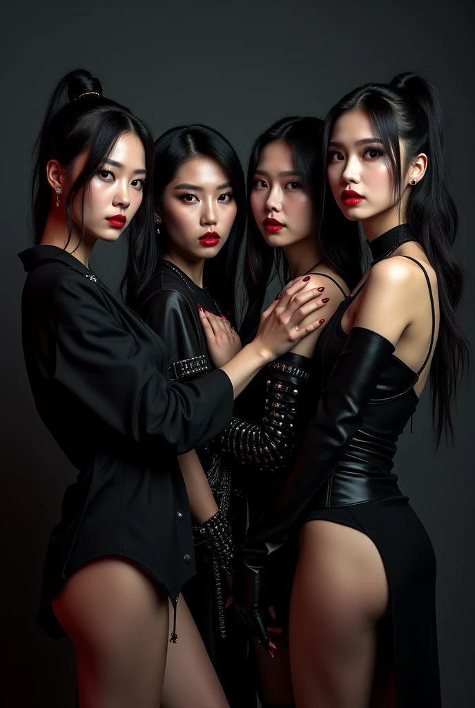 create 4 korean kpop girls with dark killer theme