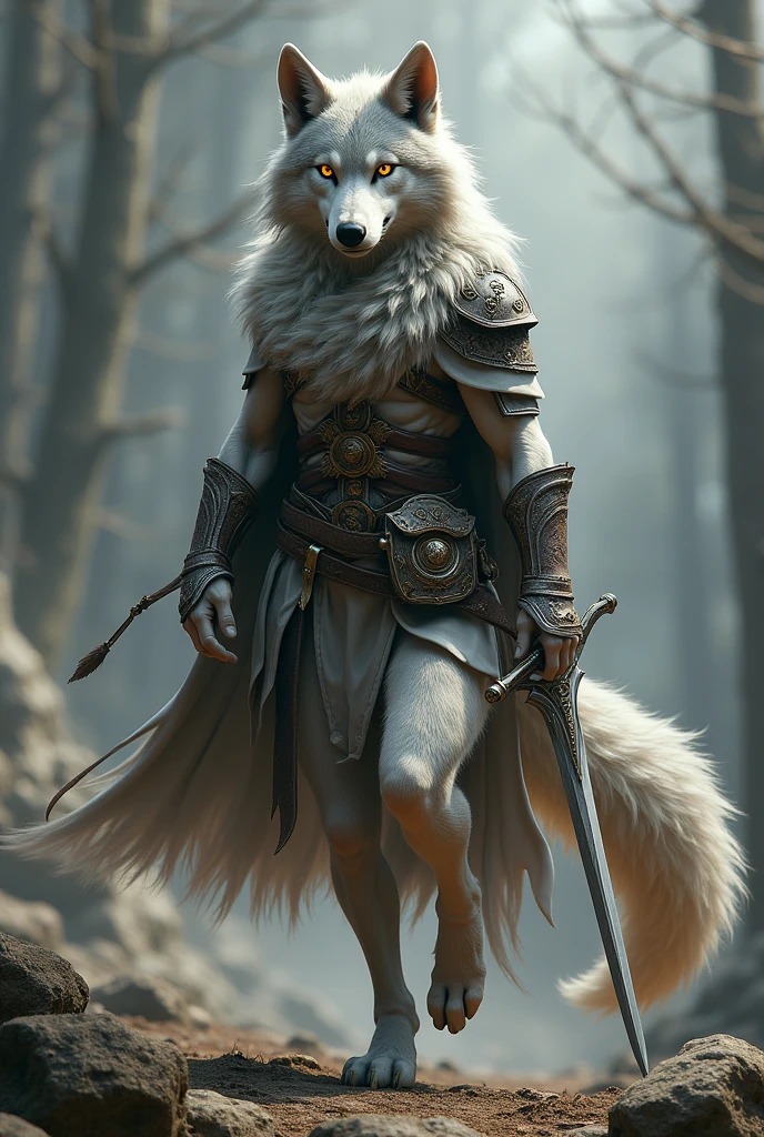 Humanoid Animal Tattoo,wolves,discreet weapon on the back,guardian,offwhite,Rustic armor