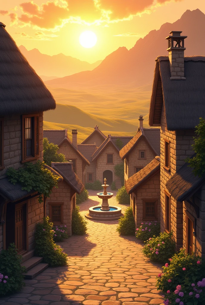 The kingdom of Eldoria was plunged into the tranquility of the late afternoon., as the sun prepared to set behind the majestic mountains. The vast plains stretched as far as the eye could see, bathed in a golden light that made the scene even more stunning. The little village, with its stone houses covered with thatched roofs, it was a place of simplicity and serenity. The narrow streets, paved with time-worn stones, led to a central square where a marble fountain stood, the beating heart of the village. Around the square, small shops and houses lined up, each with their own story to tell. But it was the bookstore "World Stories", discreetly located on a corner, who kept the deepest secrets and the grandest dreams.