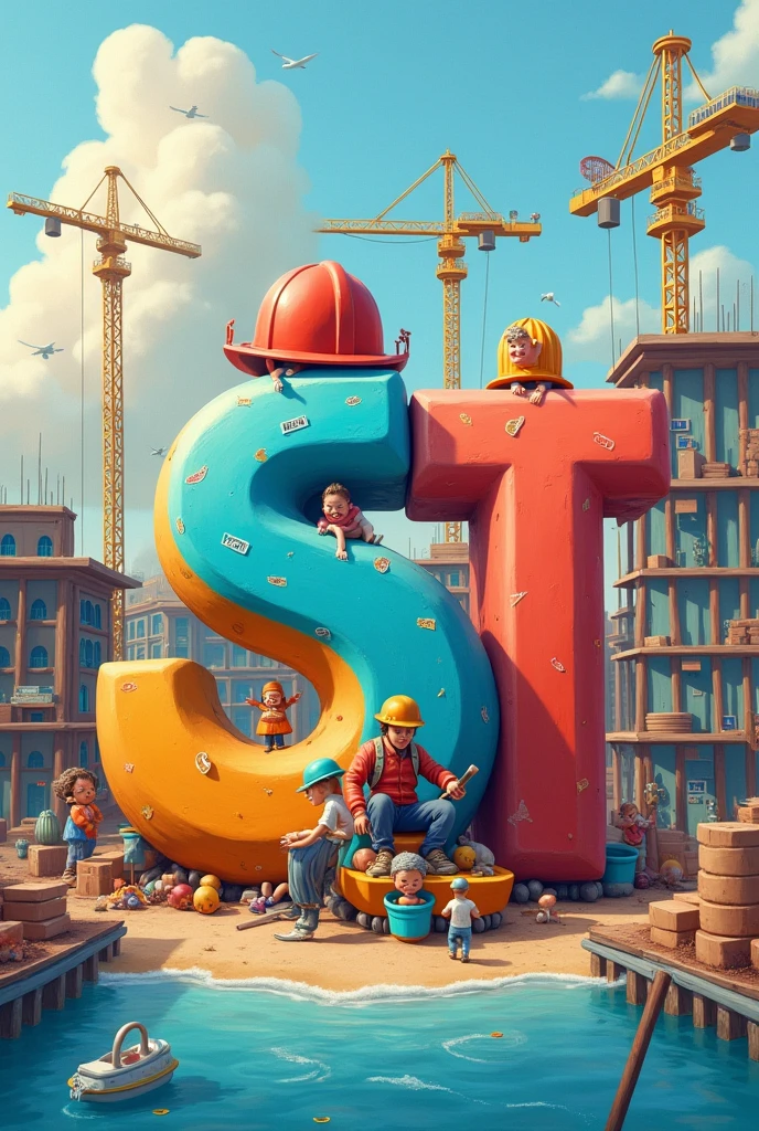 Create a single image where the initials SST are, where these are not very serious, that construction work can be seen in the background, and that the colors are reliable, Also that the image generates security. Let the images be one, that is not cut and looks surreal