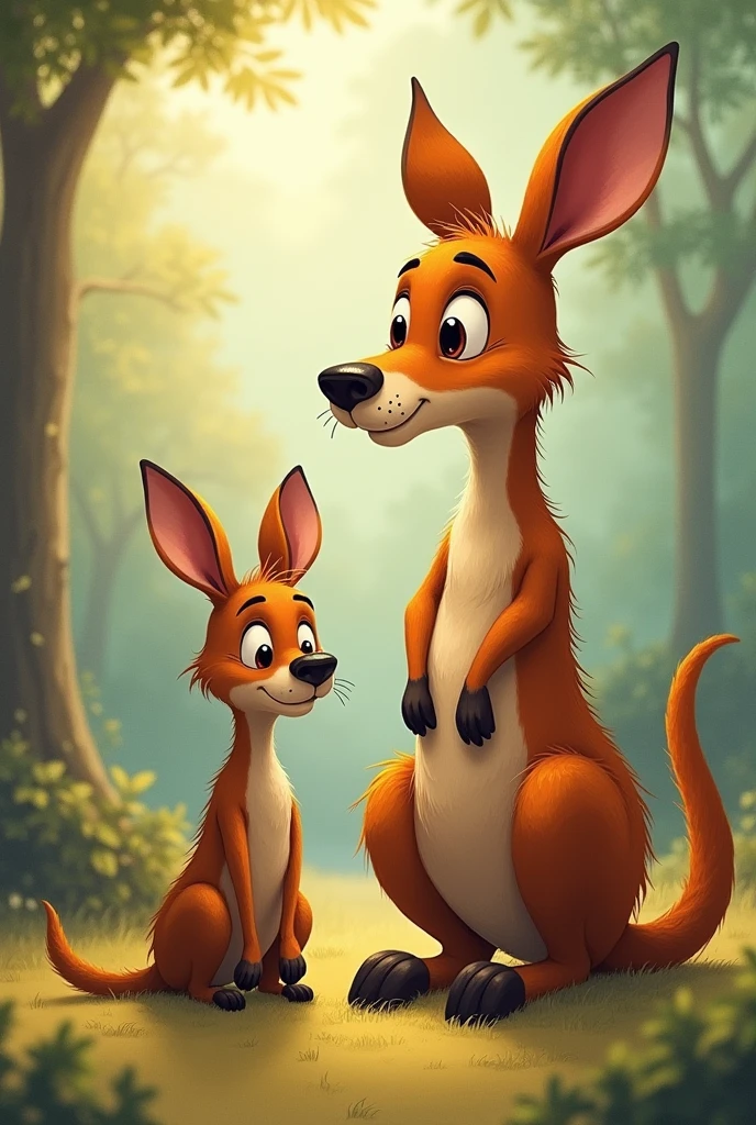 But suddenly the kangaroo starts to get sad and his friend the dog sees him worried.