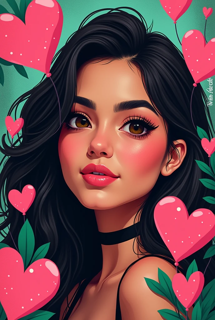 First name Amal habibi with pink green black heart